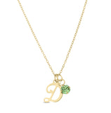 Single Initial with Birthstone Charm Pendent in 10k Gold