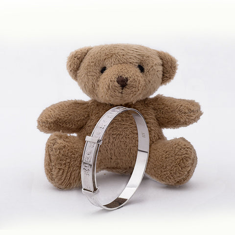 Teddy Bear Baby Expandable Bangle for Christening, Baptism, Baby Shower Present - STERLING SILVER